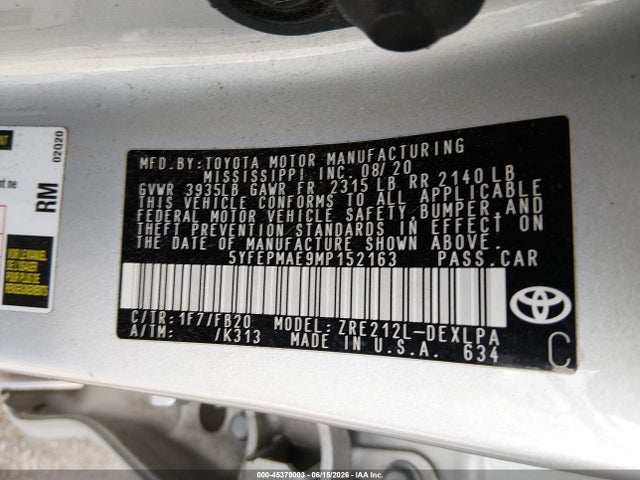 Toyota COROLLA LE 2021 5YFEPMAE9MP152163 Image 9