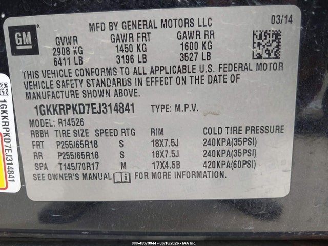 GMC Acadia Sle-2 2014 1GKKRPKD7EJ314841 Image 9