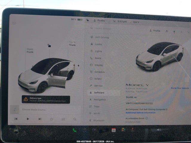 2021 Tesla Model Y Long Range Dual Motor All-wheel Drive მანქანა იყიდება აუქციონზე, vin: 5YJYGDEE4MF303722, აუქციონის ნომერი: 45379049