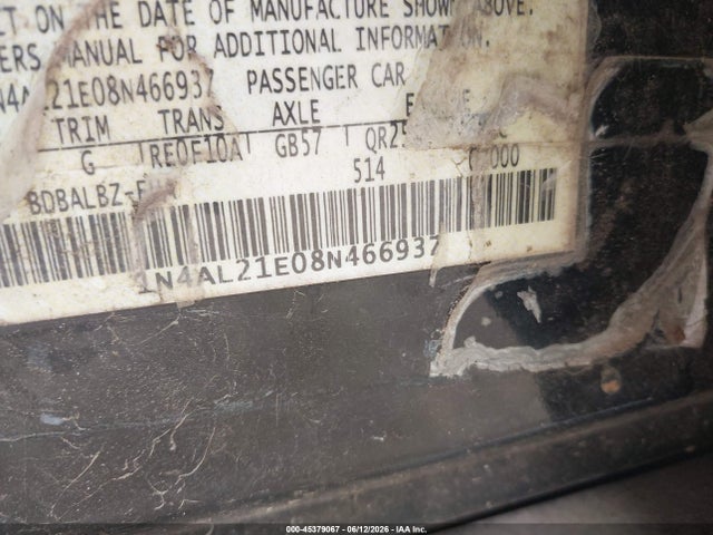 2008 Nissan Altima 2.5 S მანქანა იყიდება აუქციონზე, vin: 1N4AL21E08N466937, აუქციონის ნომერი: 45379067