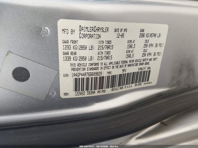 Aukcja sprzedaży 2006 Chrysler Town & Country Lx, vin: 1A4GP44R76B609829, numer aukcji: 45379127