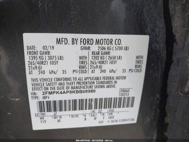 Ford EDGE ST 2019 2FMPK4AP8KBB68980 Image 9