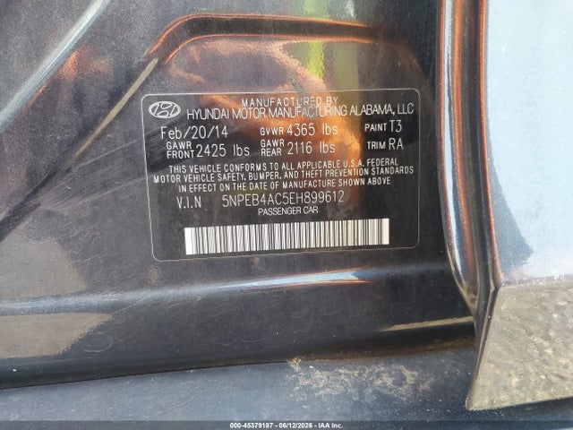 2014 Hyundai Sonata Gls მანქანა იყიდება აუქციონზე, vin: 5NPEB4AC5EH899612, აუქციონის ნომერი: 45379187