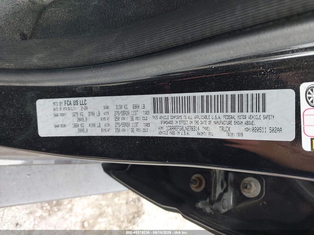 Aukcja sprzedaży 2020 Ram 1500 Big Horn  4x2 5'7 Box, vin: 1C6RREFG0LN278314, numer aukcji: 45379236