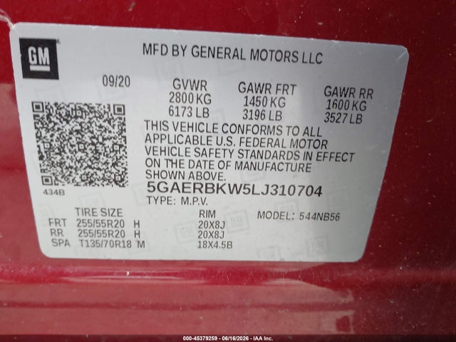 2020 Buick Enclave Fwd Essence მანქანა იყიდება აუქციონზე, vin: 5GAERBKW5LJ310704, აუქციონის ნომერი: 45379259