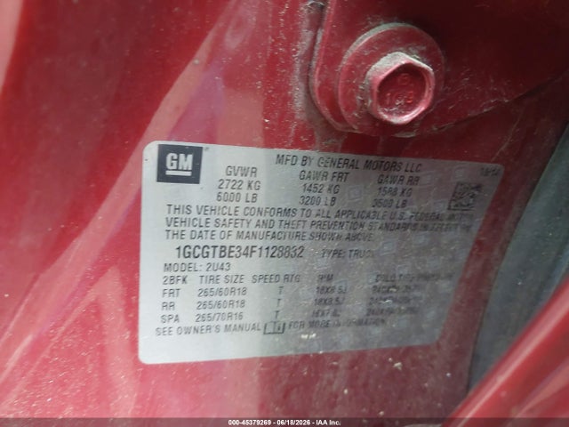 1GCGTBE34F1128832 Chevrolet Colorado 4wd Lt