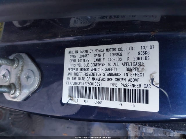 Продажа на аукционе авто 2008 Honda Accord 2.4 Ex, vin: JHMCP26778C018691, номер лота: 45379292