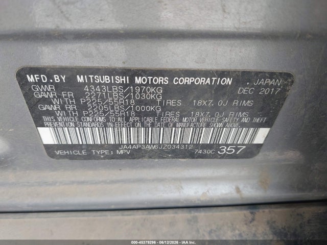 Продаж на аукціоні авто 2018 Mitsubishi Outlander Sport 2.4 Se, vin: JA4AP3AW6JZ034312, номер лоту: 45379296