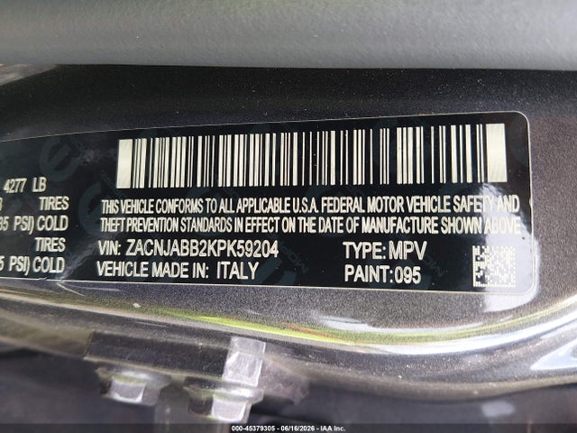 45379305 :رقم المزاد ، ZACNJABB2KPK59204 vin ، 2019 Jeep Renegade Latitude Fwd مزاد بيع
