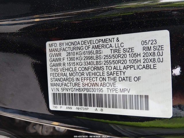 Aukcja sprzedaży 2023 Honda Pilot Awd Elite, vin: 5FNYG1H8XPB030195, numer aukcji: 45379330