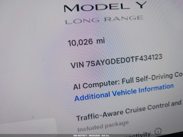 Aukcja sprzedaży 2026 Tesla Model Y Premium Rear-wheel Drive/rear-wheel Drive, vin: 7SAYGDED0TF434123, numer aukcji: 45379371