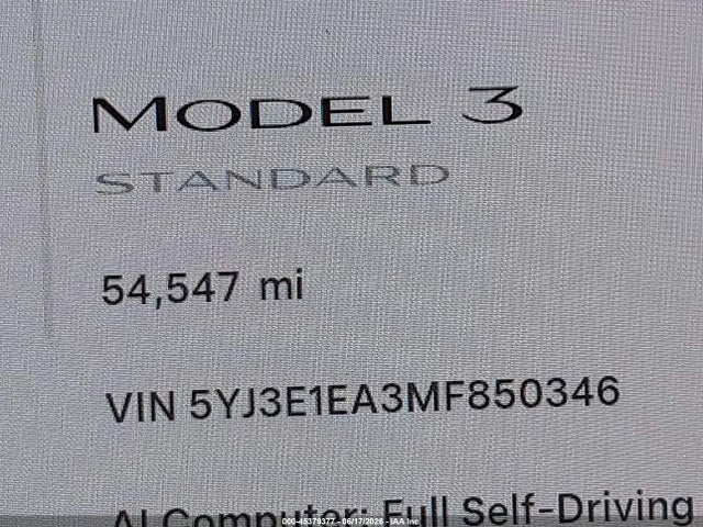 Продажа на аукционе авто 2021 Tesla Model 3 Standard Range Plus Rear-wheel Drive, vin: 5YJ3E1EA3MF850346, номер лота: 45379377