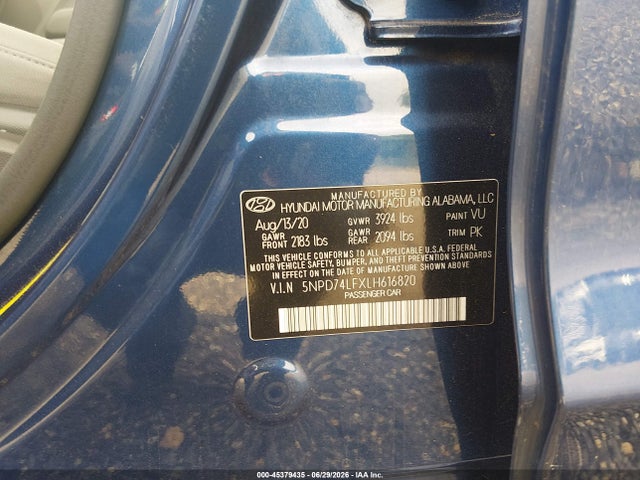 2020 Hyundai Elantra Se მანქანა იყიდება აუქციონზე, vin: 5NPD74LFXLH616820, აუქციონის ნომერი: 45379435