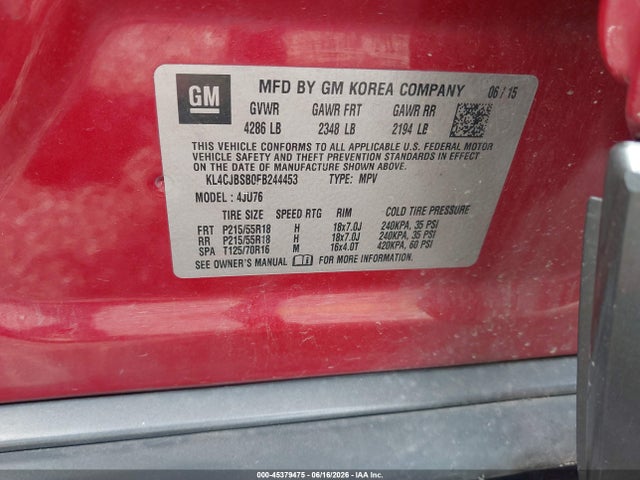 Aukcja sprzedaży 2015 Buick Encore Convenience, vin: KL4CJBSB0FB244453, numer aukcji: 45379475