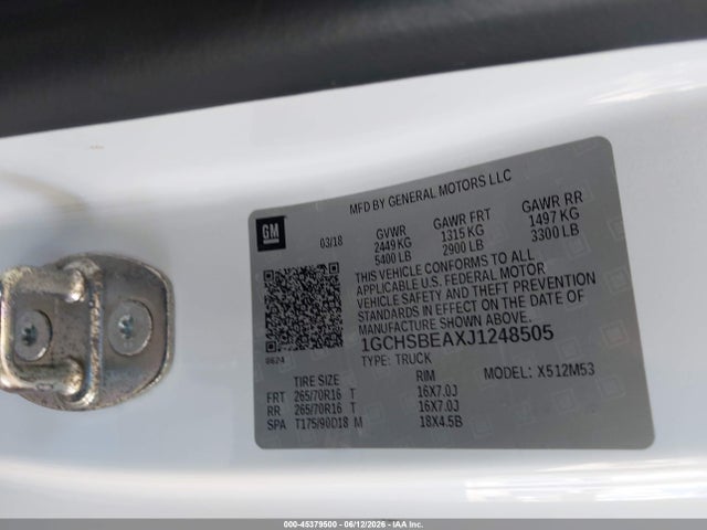 Aukcja sprzedaży 2018 Chevrolet Colorado 2wd Work Truck, vin: 1GCHSBEAXJ1248505, numer aukcji: 45379500