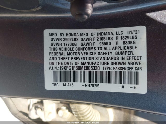 Honda CIVIC EX 2021 19XFC1F30ME005320 Image 9