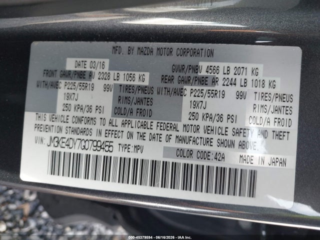 2016 Mazda Cx-5 Grand Touring მანქანა იყიდება აუქციონზე, vin: JM3KE4DY7G0799455, აუქციონის ნომერი: 45379594
