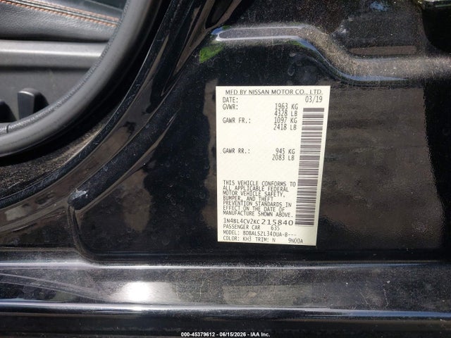 Nissan Altima 2.5 Sr 2019 1N4BL4CV2KC215840 Image 9