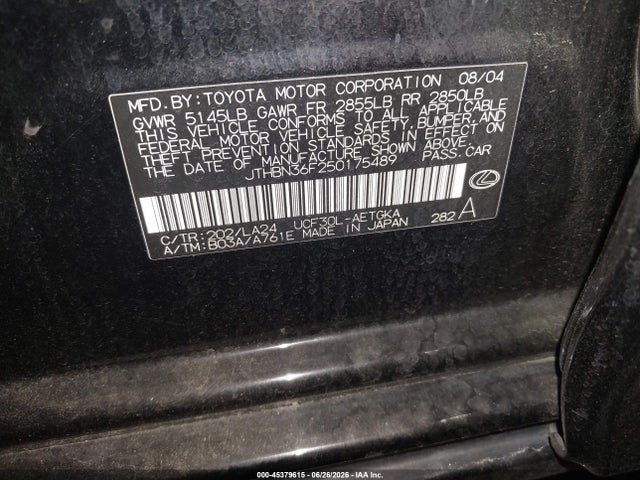 Aukcja sprzedaży 2005 Lexus Ls 430, vin: JTHBN36F250175489, numer aukcji: 45379615