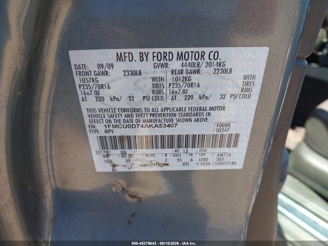 Aukcja sprzedaży 2010 Ford Escape Xlt, vin: 1FMCU0D74AKA53407, numer aukcji: 45379642