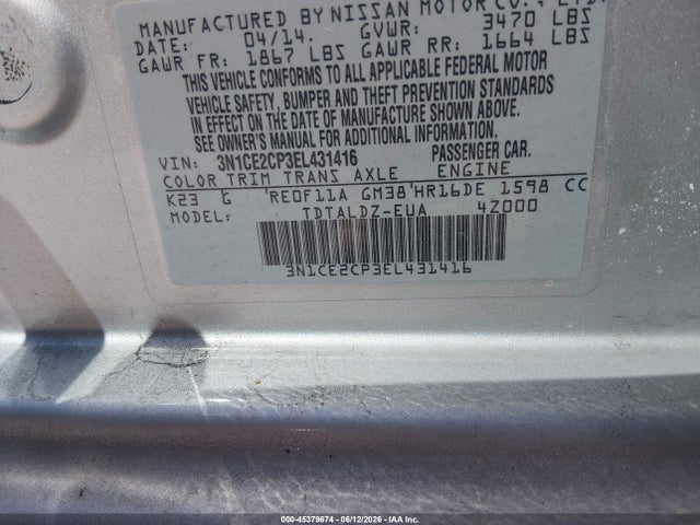 Продаж на аукціоні авто 2014 Nissan Versa Note Sv, vin: 3N1CE2CP3EL431416, номер лоту: 45379674