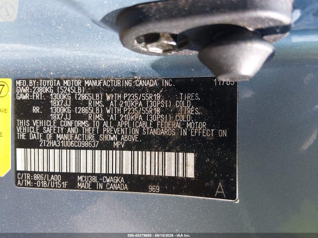 45379695 :رقم المزاد ، 2T2HA31U06C098637 vin ، 2006 Lexus Rx 330 مزاد بيع