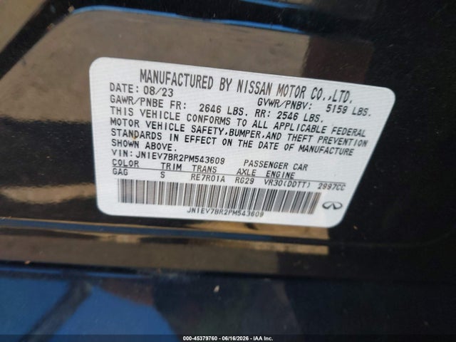 2023 Infiniti Q50 Luxe Awd მანქანა იყიდება აუქციონზე, vin: JN1EV7BR2PM543609, აუქციონის ნომერი: 45379760