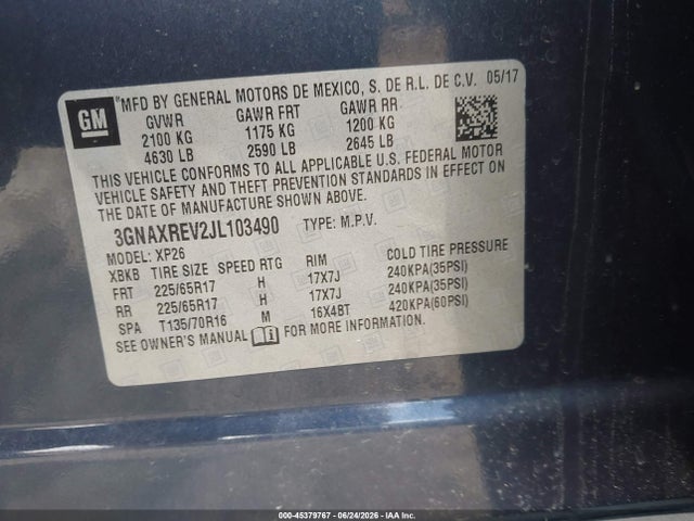 Продаж на аукціоні авто 2018 Chevrolet Equinox Ls, vin: 3GNAXREV2JL103490, номер лоту: 45379767
