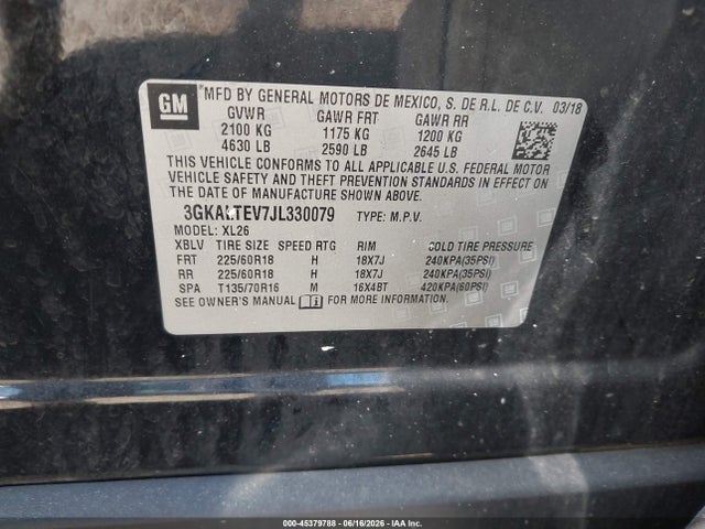 Продаж на аукціоні авто 2018 Gmc Terrain Sle, vin: 3GKALTEV7JL330079, номер лоту: 45379788