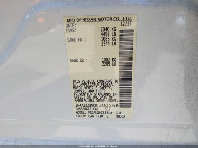 1N4AZ1CP9JC300568 Nissan Leaf Sl