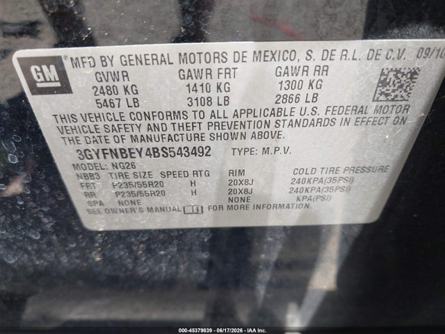2011 Cadillac Srx Performance Collection მანქანა იყიდება აუქციონზე, vin: 3GYFNBEY4BS543492, აუქციონის ნომერი: 45379839