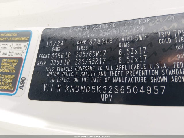 Продаж на аукціоні авто 2025 Kia Carnival Mpv Lxs, vin: KNDNB5K32S6504957, номер лоту: 45379864
