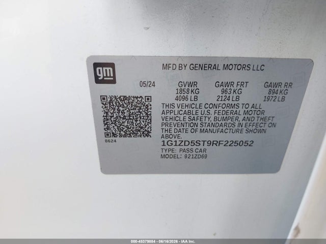 Aukcja sprzedaży 2024 Chevrolet Malibu Fwd 1lt, vin: 1G1ZD5ST9RF225052, numer aukcji: 45379884