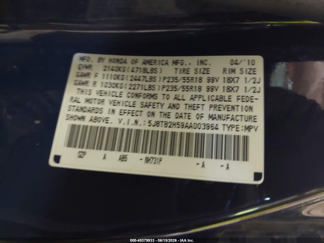 Aukcja sprzedaży 2010 Acura Rdx, vin: 5J8TB2H59AA003964, numer aukcji: 45379933