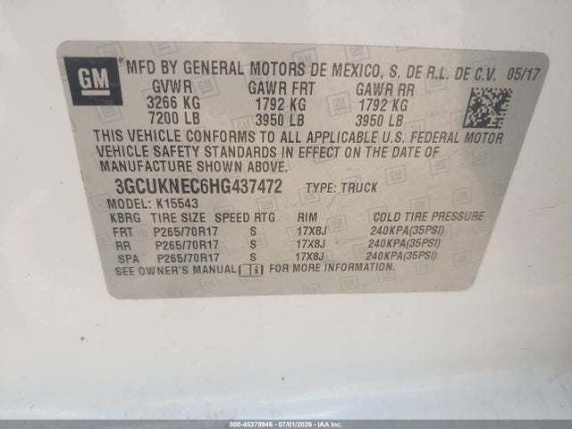 3GCUKNEC6HG437472 Chevrolet Silverado 1500 Wt
