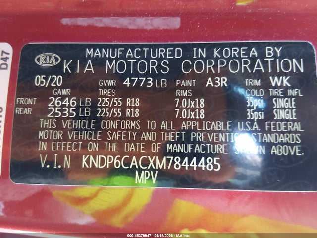 Aukcja sprzedaży 2021 Kia Sportage S, vin: KNDP6CACXM7844485, numer aukcji: 45379947