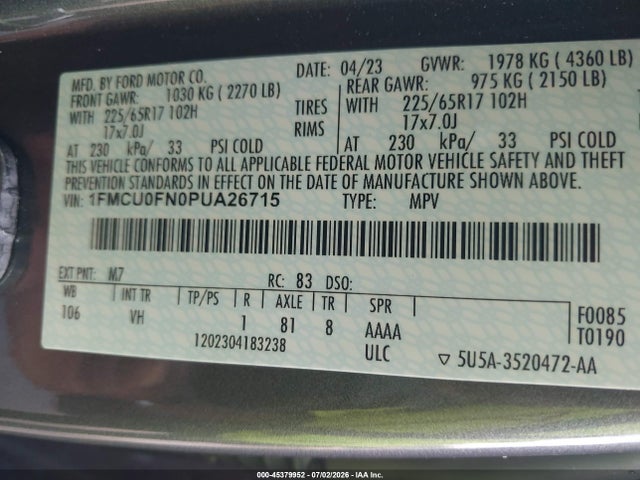 Ford Escape 2023 1FMCU0FN0PUA26715 Image 9
