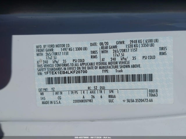 Ford F-150 Xl 2020 1FTEX1EB4LKF20700 Image 9