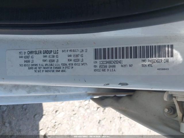 2012 Chrysler 200 Lx მანქანა იყიდება აუქციონზე, vin: 1C3CCBAB8CN292461, აუქციონის ნომერი: 45379992