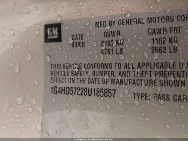 Auction sale of the 2008 Buick Lucerne Cxl, vin: 1G4HD57228U185857, lot number: 45380035
