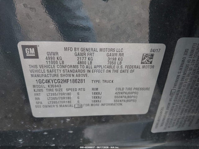1GC4KYCG2HF186281 Chevrolet Silverado 3500hd Wt