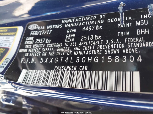 Продажа на аукционе авто 2017 Kia Optima Lx, vin: 5XXGT4L30HG158304, номер лота: 45380038