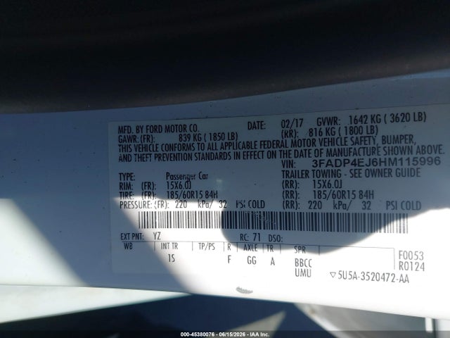 Продаж на аукціоні авто 2017 Ford Fiesta Se, vin: 3FADP4EJ6HM115996, номер лоту: 45380076