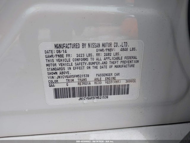 Aukcja sprzedaży 2015 Infiniti Q40, vin: JN1CV6AR5FM521539, numer aukcji: 45380083