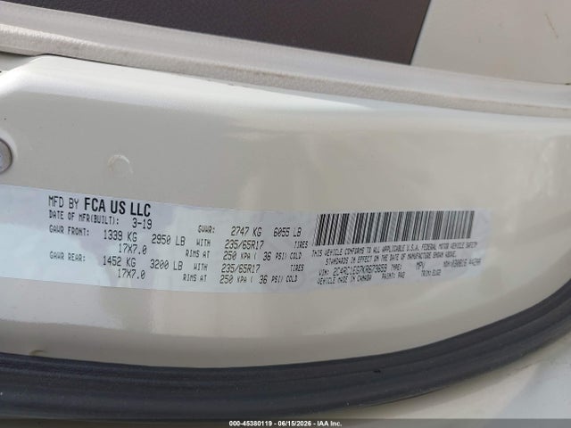 Aukcja sprzedaży 2019 Chrysler Pacifica Touring L Plus, vin: 2C4RC1EG7KR673659, numer aukcji: 45380119