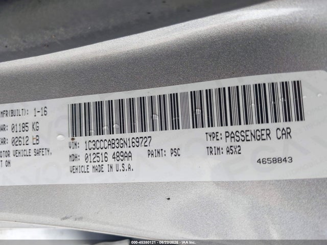 Продаж на аукціоні авто 2016 Chrysler 200 Limited, vin: 1C3CCCAB3GN169727, номер лоту: 45380121