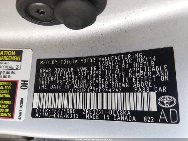 2T1BURHE2FC244247 Toyota Corolla S Plus