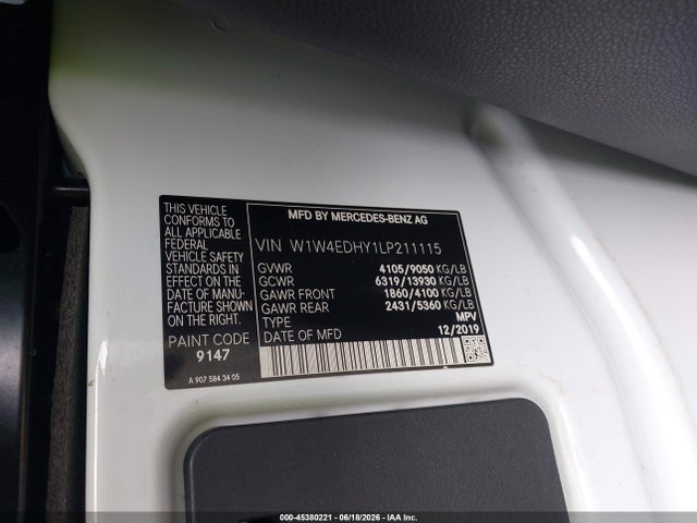 Aukcja sprzedaży 2020 Mercedes-benz Sprinter 2500 High Roof V6, vin: W1W4EDHY1LP211115, numer aukcji: 45380221