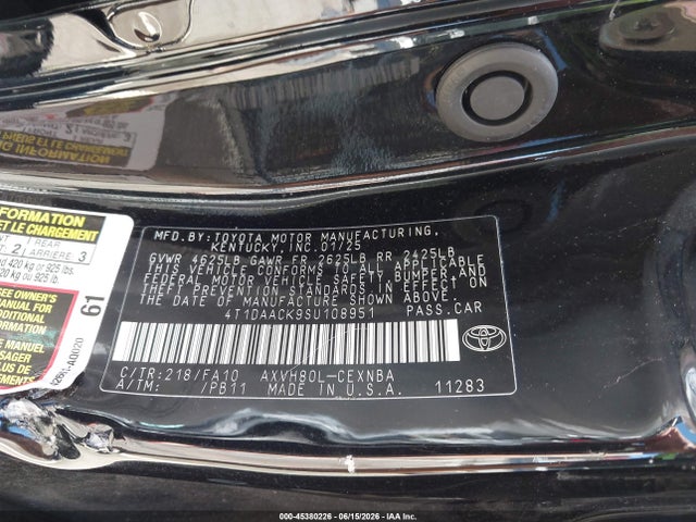 Продаж на аукціоні авто 2025 Toyota Camry Le, vin: 4T1DAACK9SU108951, номер лоту: 45380226