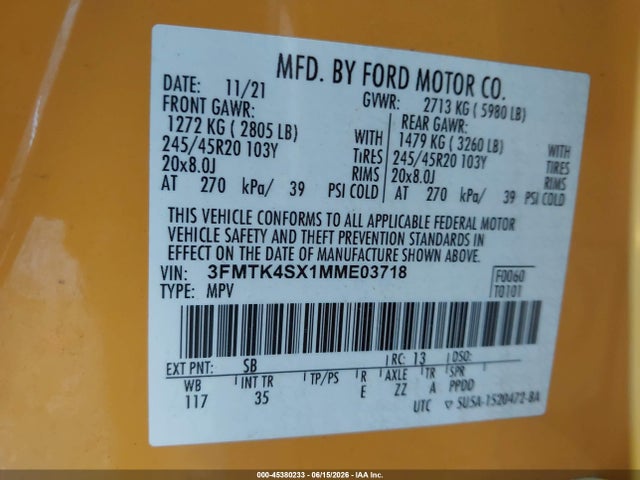 3FMTK4SX1MME03718 Ford Mustang Mach-e Gt